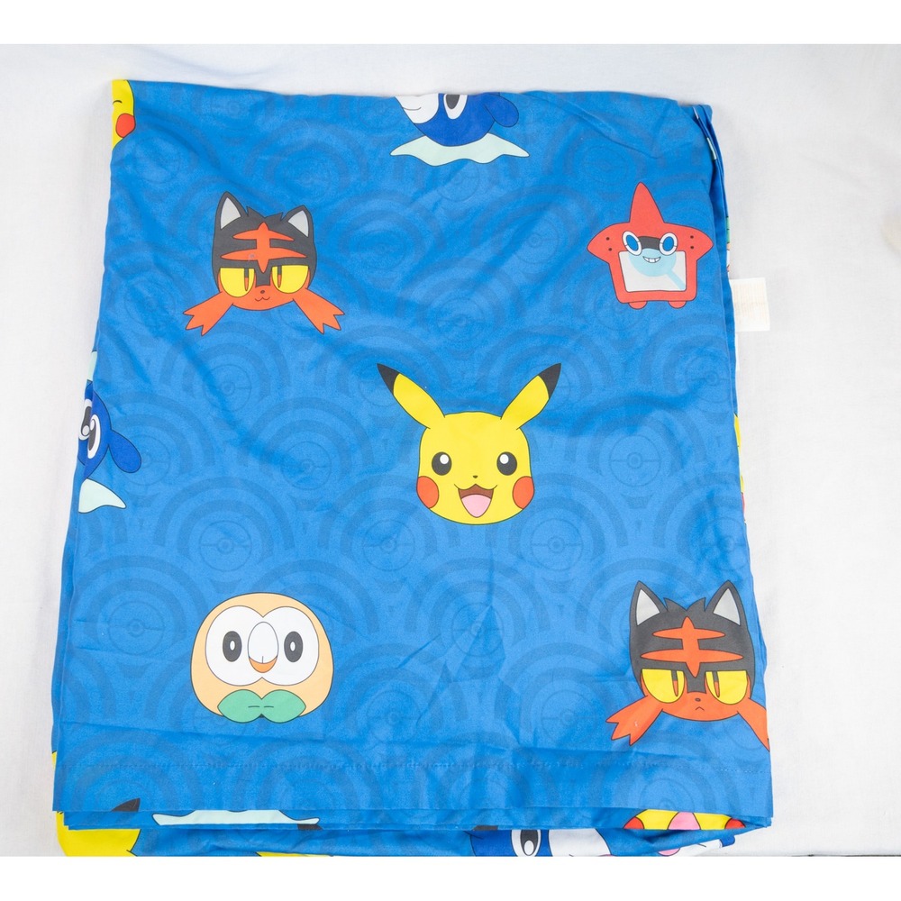 Pokemon Full Flat Sheet Only Material kids Blue Sun Moon Pikachu Litten Rowlet